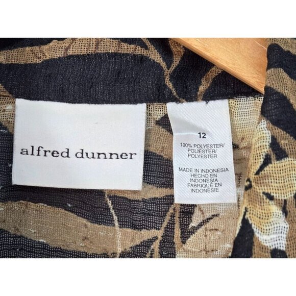 Alfred Dunner Womens Shirt Black Tan Floral 12 Woven Fabric Semi Sheer Tropical - Picture 7 of 11
